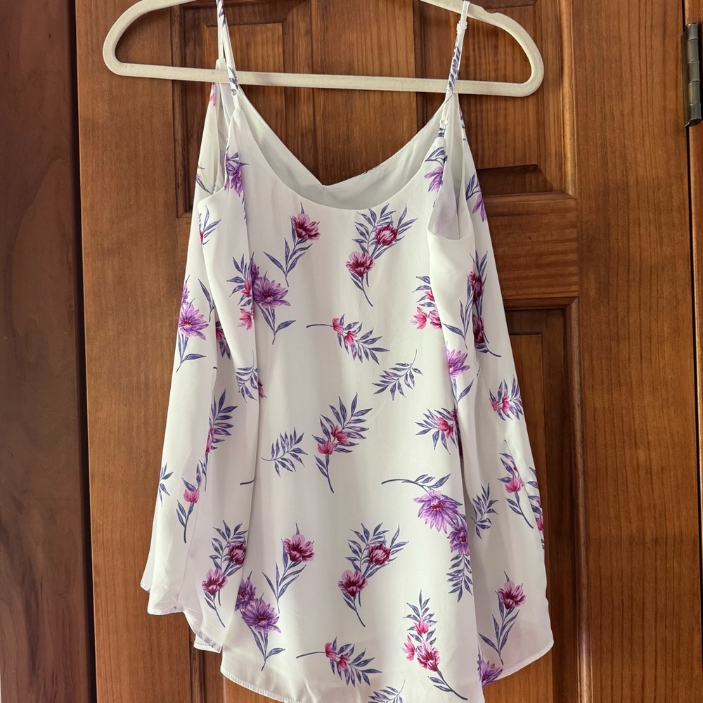 Hippie Rose Cami Tank Top Women’s Large White Purple Floral Flowy Feminine - Picture 3 of 6